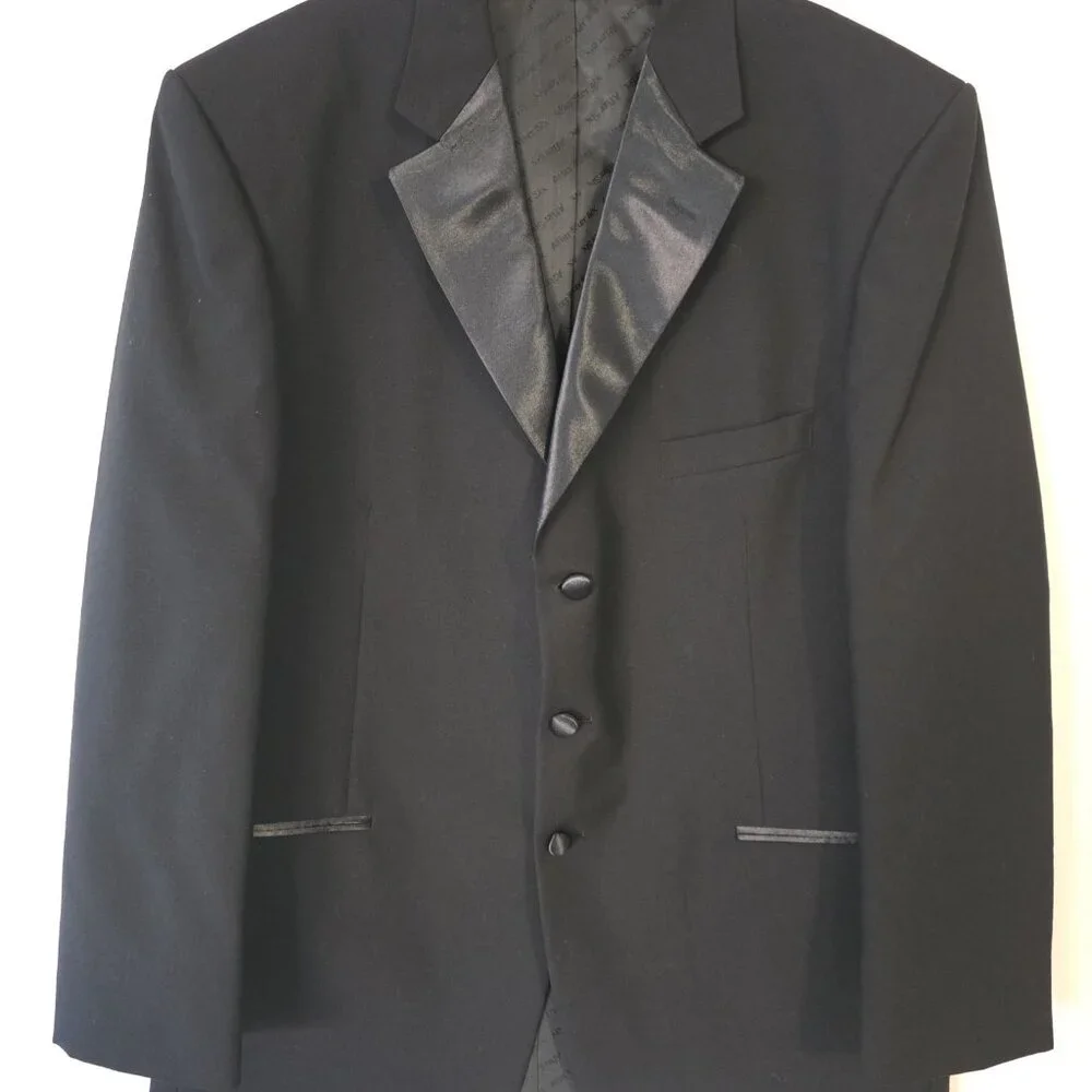 After Six Tuxedo Jacket Satin Lapel Black Three Button Prom Wedding Formal‎ 44L